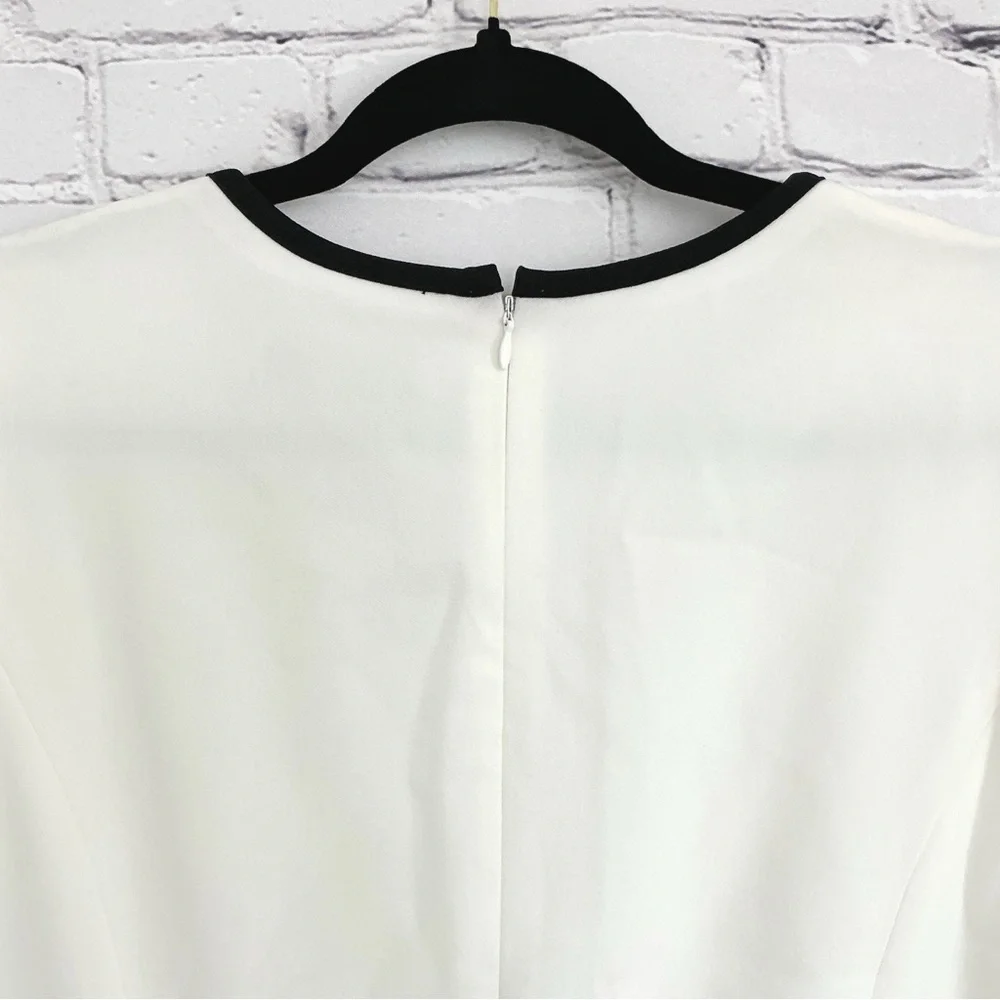 New Kasper White Black Career Dress Sheath Jewel Neck Zip Size 16 - Picture 5 of 7
